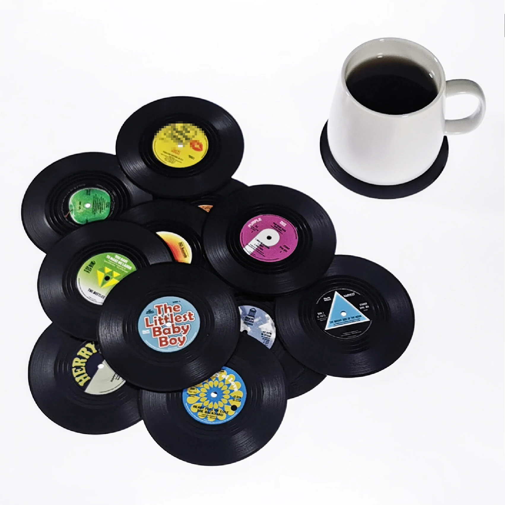 

12pcs Retro Record Vinyl Disk Coasters For Drinks Absorbent Effective Protect The Desktop To Prevent Damage Cup Accessories