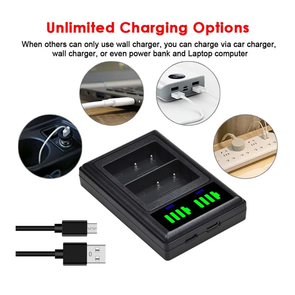 NP-FW50 Pengisi Daya Ganda USB LCD Tipe C Ke USB Mikro untuk Sony A7II / A7R II / A7S II / A6500 A6400 A7 A7R A6300 A6000 NPFW50 FW50