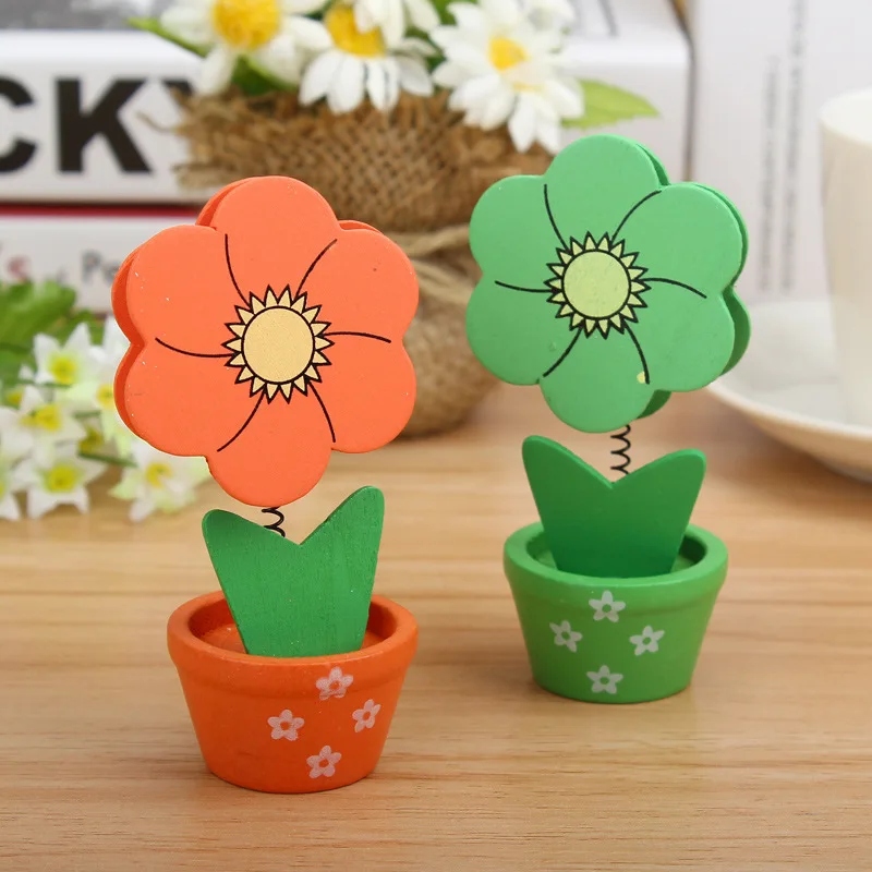6 pcs set Cartoon Woody Flowers Contacts Memo Clip Message Clip Photo Tray Wooden Crafts Wholesale Supply image 5