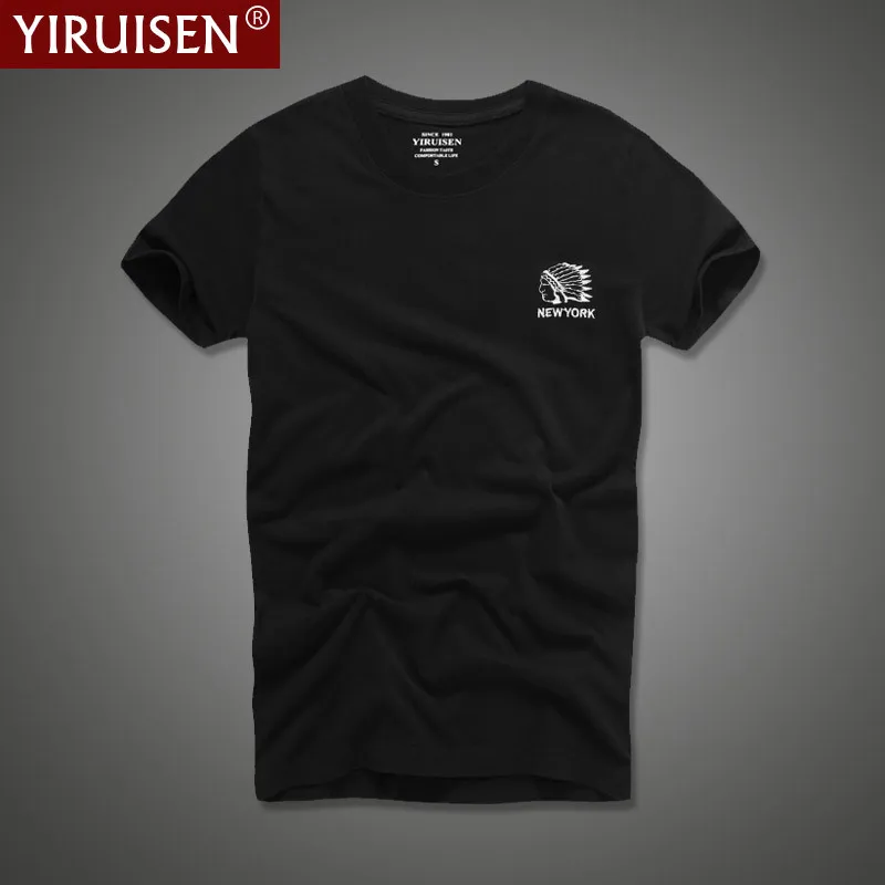 YiRuiSen 100% Cotton Solid Embroidery Men's T-Shirt Brand High Quality Broadcloth Male Top Tees For Summer Casual Office Shirt