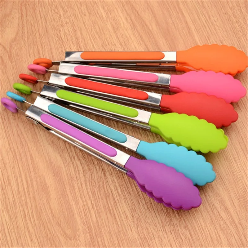 Silicone Food Tong Stainless Steel Kitchen Tongs Silicone Non-slip Cooking Clip Clamp BBQ Salad Tools Grill Kitchen Accessories