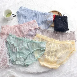 Girls Underwear 6pc/lot dot lace bow panties soft Briefs low waist Young Girl teenagers lovely Pants children students