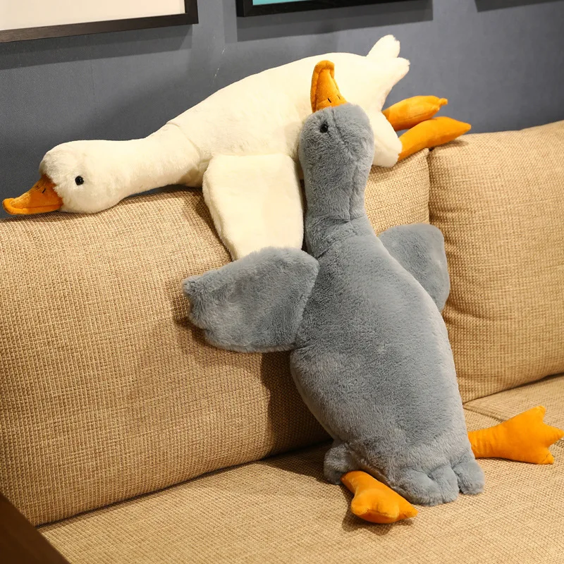 Pato de felpa tumbado de tamaño enorme, 50-130cm, Kawaii, Animal, Ganso, esterilla, almohada, cojín suave relleno para niños y niñas, regalo de