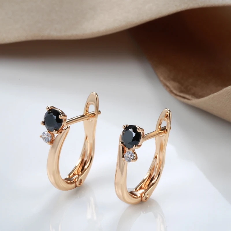 Kinel New Black Natural Zircon Bride Earrings Fashion 585 Rose Gold Simple Drop Earrings For Women Wedding Party Jewelry