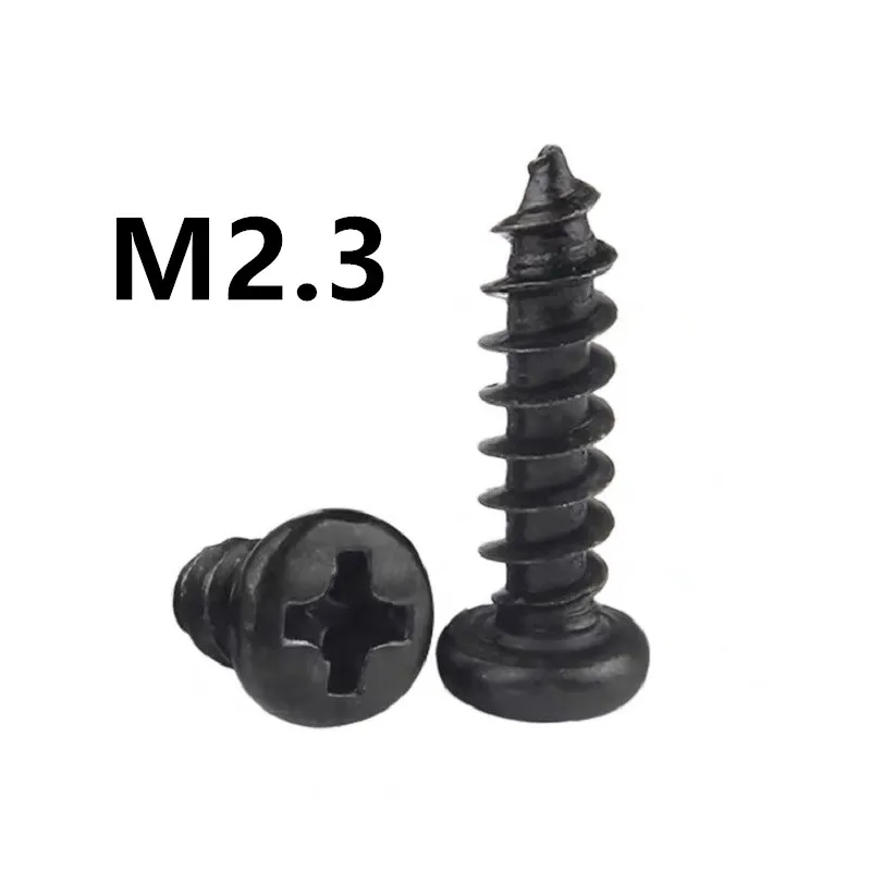 1000pcs/lot M2.3x4/5/6/7/8/10/12/14/16mm GB845 PA Black 304 stainless steel round head micro pan head cross tapping screw