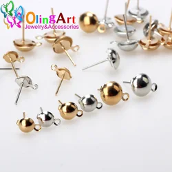 Olingart 50pcs 5/6/8mm Gold Silver plated Stud Earring Blank Base Fit Cabochon Settings Ear Post Earring DIY Jewelry Making