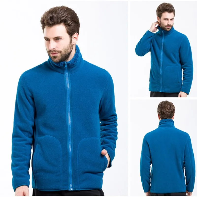 Outdoor Fleece Jacket Men Women Double-sided Wear Cardigan Fleece Coat Tops Autumn Winter Warm Plus Velvet Hiking Sports Jacket