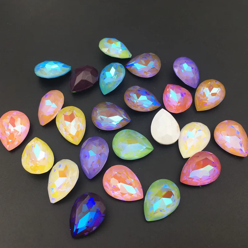 Mix Mocha Fluorescent TearDrop K9 Glass Loose Rhinestones AB Color Pointback Strass Crystal Glue on Clothes Jewelry Accessories