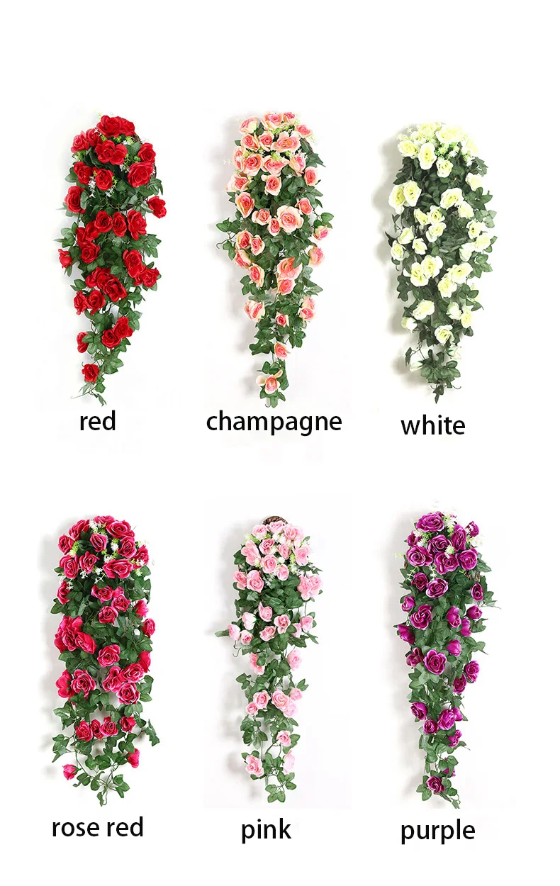 Künstliche Blume Rattan Dekoration Wandbehang Rosen Home Decor Zubehör Hochzeit dekorative Blumen Kranz Raumdekoration – Detail 5