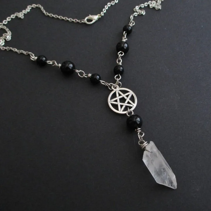 Gótico de pentagrama collar de cristal, colgante de Wicca Witchy joyería Punk mujeres declaración de regalo encanto místico