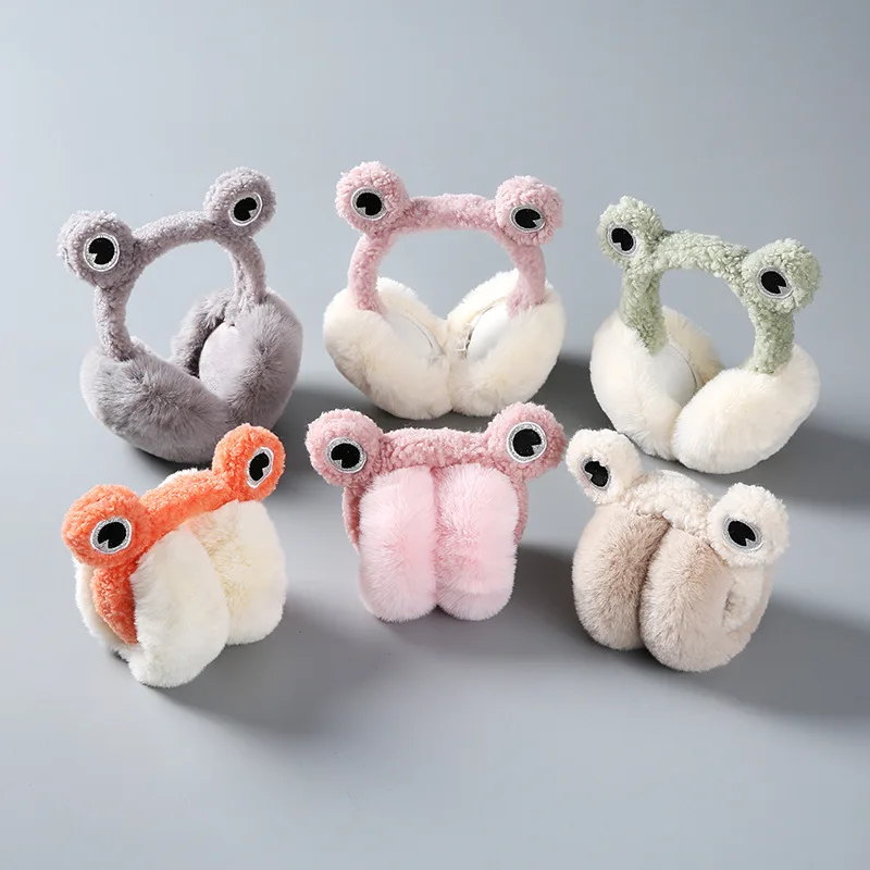 Inverno sapo earmuffs crianças dobrado dos desenhos animados bonito pelúcia peles earmuffs crianças fone de ouvido engraçado quente para o presente de natal do miúdo