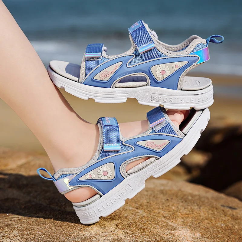 Prinses Meisjes Zomer Strand Sandalen Kinderen Nieuwe Kid 'S Blauw Outdoor Zachte Schoenen Cuhk Studenten Virgin Sandalen Zomer Meisje Schoenen