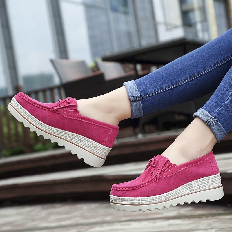 Spring Women Flats Shoes Platform Sneakers Slip On Flats Leather Suede Ladies Loafers Casual Shoes Women loafers shoes f65