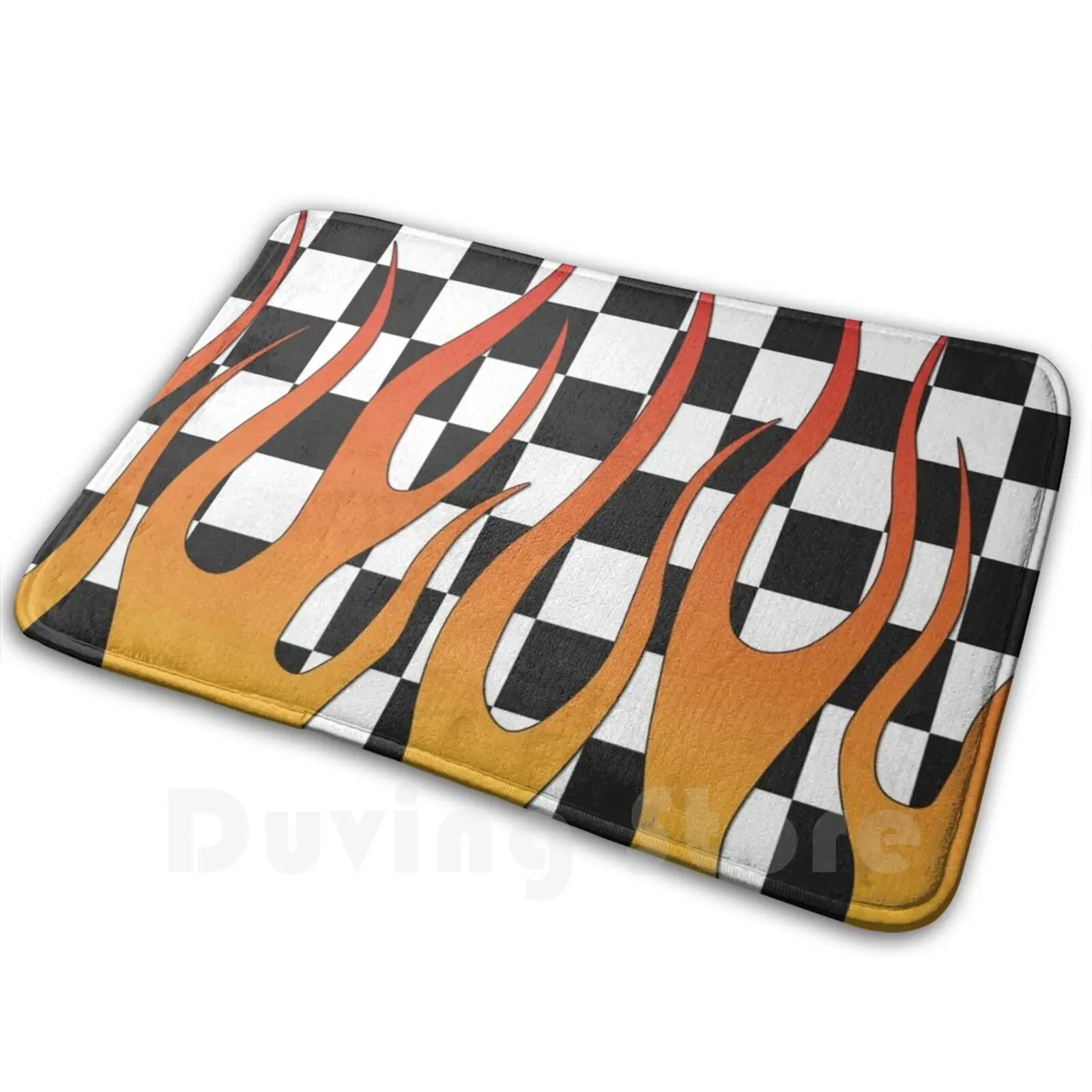 Flaming Chex Alfombra suave antideslizante 1774 Alfombra Cojín Flames Checkerboard Checker
