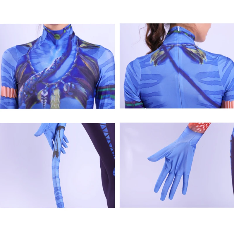 Film Avatar 2 Neytiri Cosplay Kostüm Schwanz Zentai Anzug Spandex Schlacht Body Overall Halloween Kostüm Erwachsene Frauen Mädchen