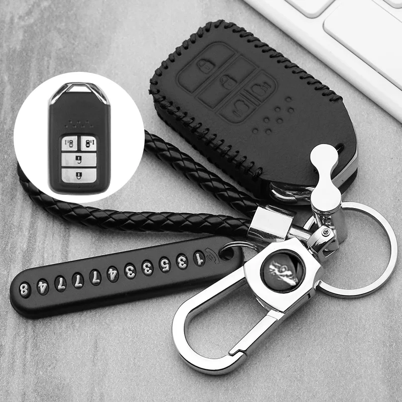 leather Car Key Cover Case For Honda Hrv Civic 2017 Accord 2003-2007 Cr-v Freed Pilot Keychain Holder Car Styling