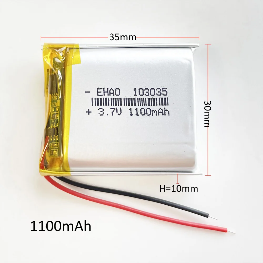 Akumulator litowo-polimerowy Lipo 3,7 V 1100 mAh 103035 + Wtyczka JST 3pin do smartfona DVD MP3 Lampa LED Kamera Masażer Głośnik