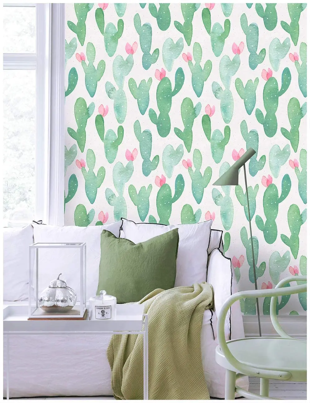 Watercolor Cactus Peel and Stick Wallpaper Green Pink Vinyl Self Adhesive Wallpaper Removable Contact Paper for Cabinets Dresser