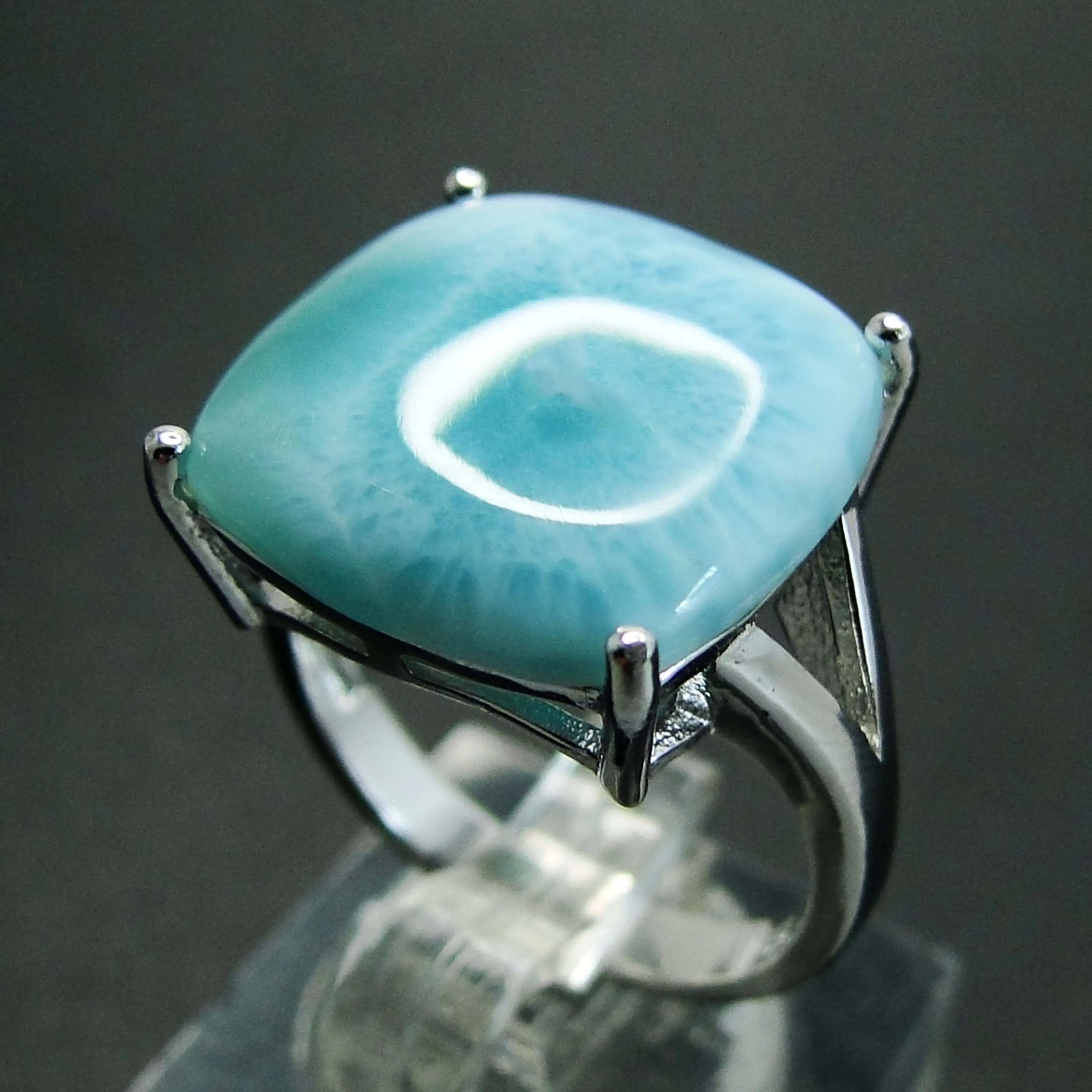 Hot Selling 925 Sterling Silver Natural Larimar Ring Womens Engagement Wedding Ring For Gift