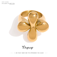 Yhpup Stainless Steel Statement Ring New Design Metalic Texture 18 K Plated Finger Ring Waterproof Jewelry Bagues Pour Femme