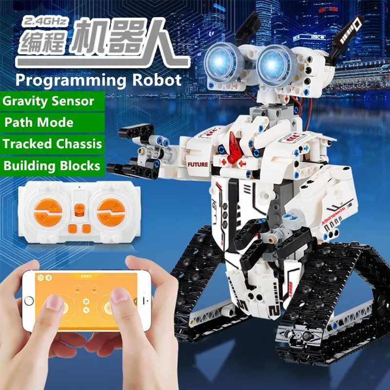 Remote Control APP Programming Robot 2.4G RC Movable Crawler Type Gravity Sensor Path Mode Assembled Building Block Robot Toy