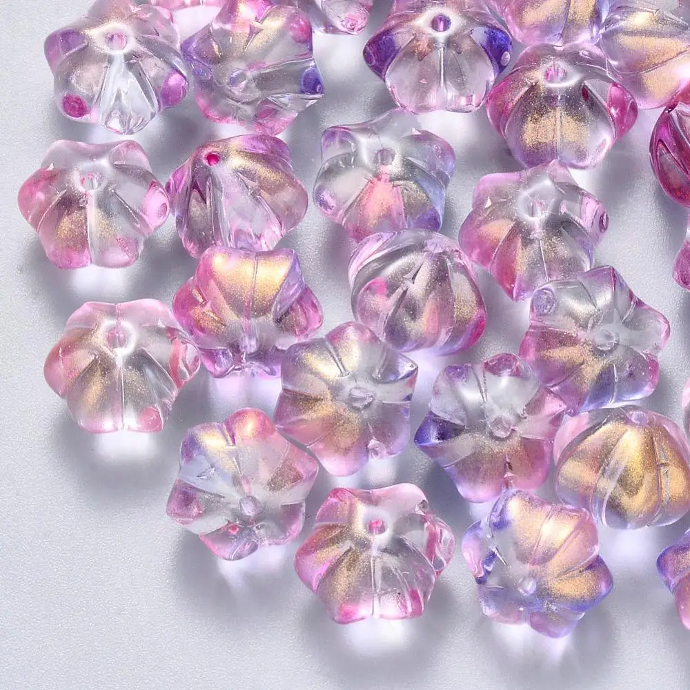 100Pcs Transparent Spray Painted Glass Beads Flower Loose Beads Spacer with Glitter Powder For DIY Jewelry Making Accessories