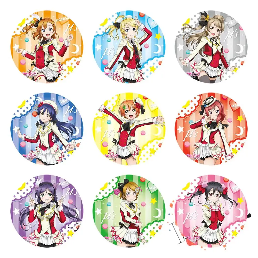 Love Live School Idol Anime Game μ's Honoka Eli Nozomi Umi Rin Maki Nico Hanayo Kotori Lovelive Metal Badge Brooch Pins