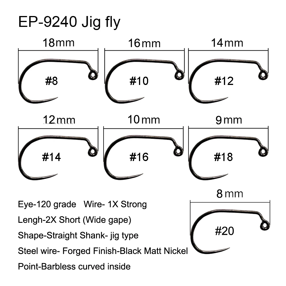 Eupheng 100 pièces crochet de pêche à la mouche sans ardillon crochet de liaison à la mouche pêche nymphe sèche Shirmp humide Caddis mouche crochet