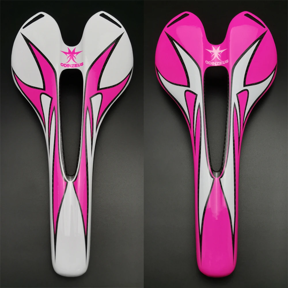 OdinZeus-Full Carbon Saddle for Women, Couple Bicycle Seat, Female Seat Cushion, Pink and White Saddle, Classic and Latest, 2021