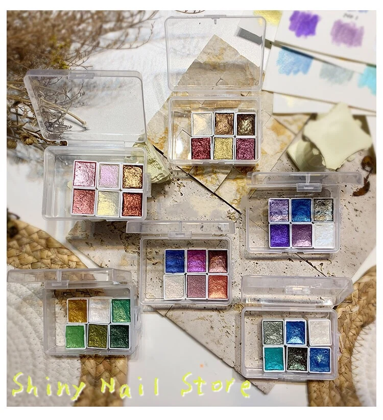 6/12Pcs Nail Art Pigment ชุดภาพวาดดอกไม้สีน้ำ Charming Mirror Glitter ผง Blooming Shimmer ฝุ่น SNLF9