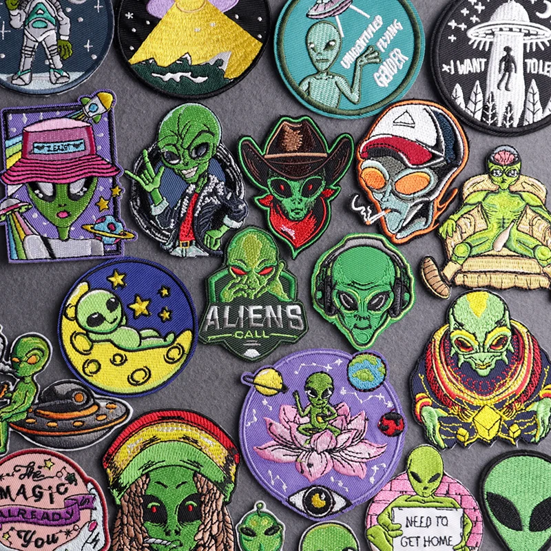 

Alien Patch Embroidered Patches On Clothes DIY UFO Clothes Stickers Iron On Patches For Clothing Stripes Badges Accessories