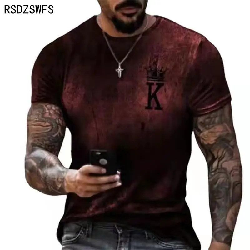 Poker K Gradient 3D Print Short Sleeve Men T Shirt European And American Fashion Mens Summer Round Neck Streetwear Oversized Tee