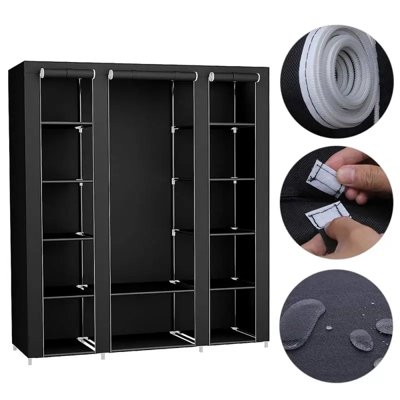 Bedroom Wardrobe Non-Woven Fabrics Portable Folding Dust-proof Closet Waterproof Storage Cabinet Home Furniture With Rack HWC