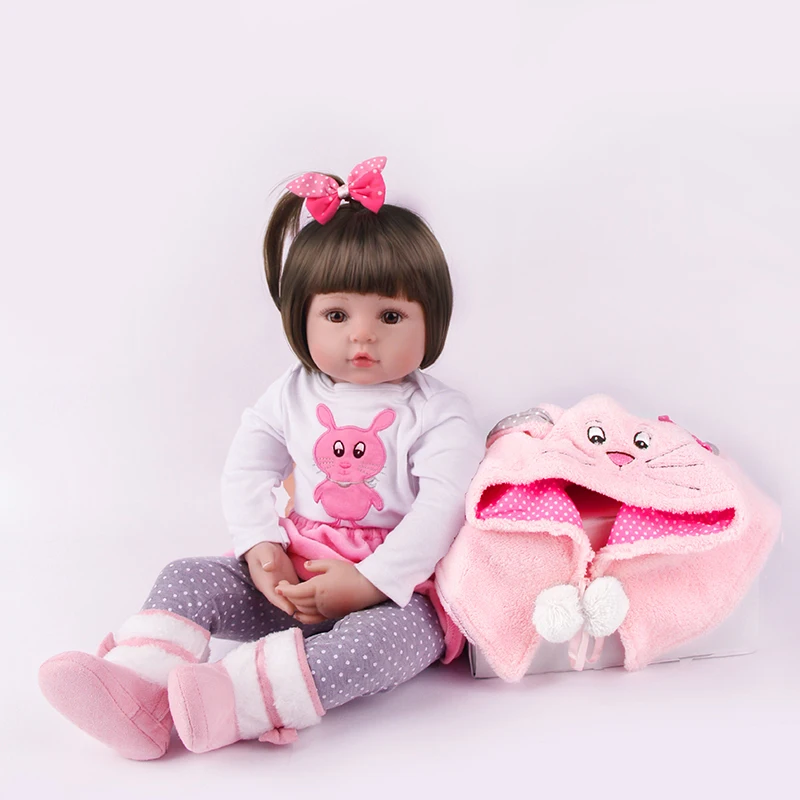 ZIYIUI Lifelike Reborn Doll 48 Cm Silicone Vinyl Soft Cloth Body Short Wig Super Babies  Children Toys