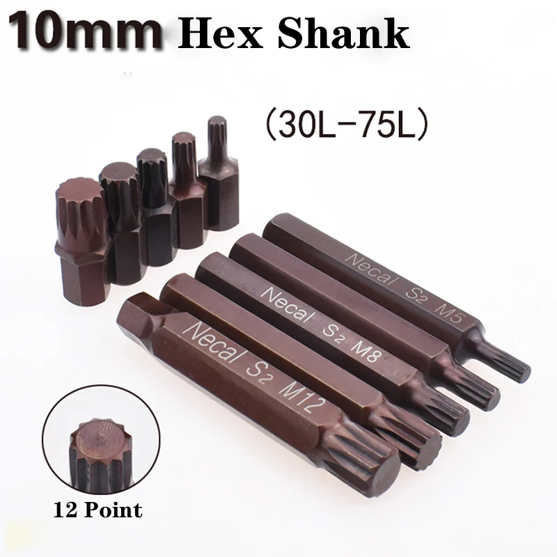 10mm shank Star Screwdriver Bit  S2 Steel Hex Shank 12Point Screw Driver Bit M5-M12 Spline Electric Screwdriver Bit Hand Tools