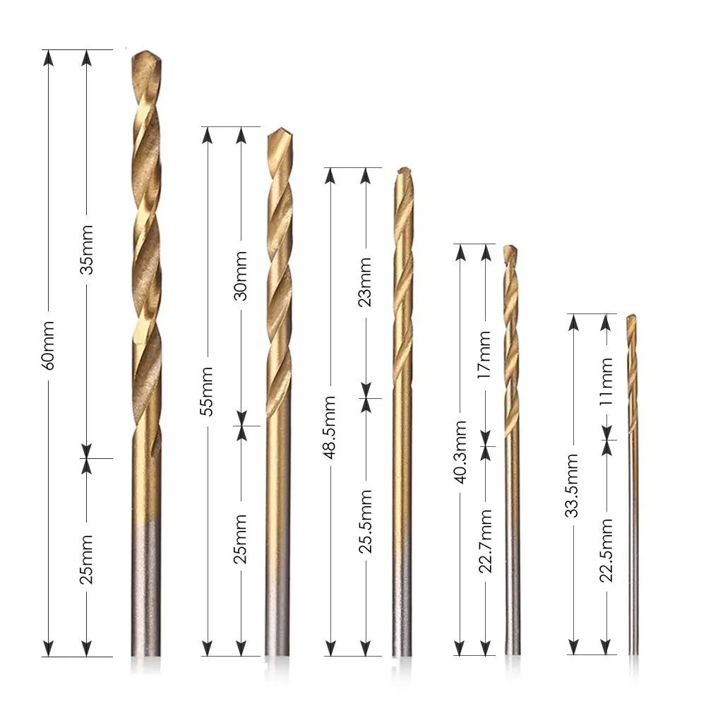 50 peças titânio revestido broca bits conjunto hss alta velocidade aço broca conjunto ferramenta de alta qualidade conjunto de ferramentas manuais 1/1.5/2/2.5/3mm