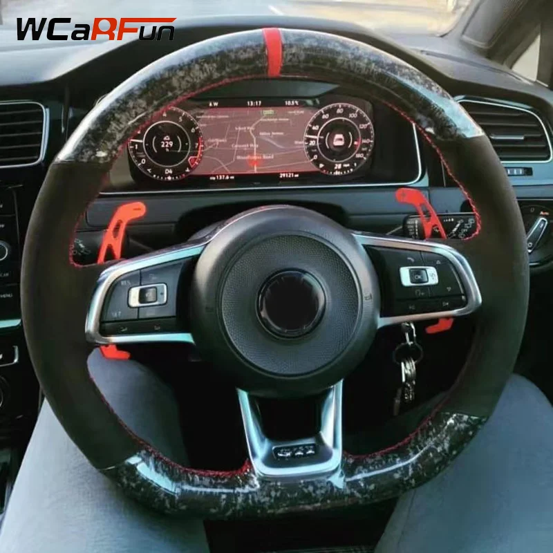 

WCaRFun Car Steering Wheel Cover Black Leather Suede For Volkswagen VW Golf 7 GTI Golf R MK7 VW Polo GTI Scirocco 2015 2016