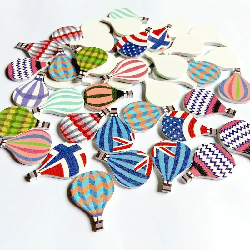50Pcs no Holes Wooden hot air balloon Buttons Charms DIY Sewing Craft Scrap booking Card making Home Decor Decorative Crafts
