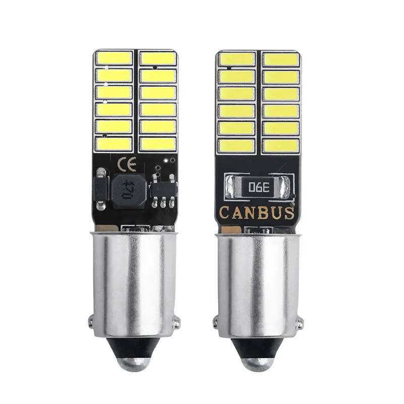 2/10PCS BA9S T4W LED Light Canbus 4014 24 SMD No Error Instrument License Plate light Reading Lamps Dome Bulbs White 12V 6000K