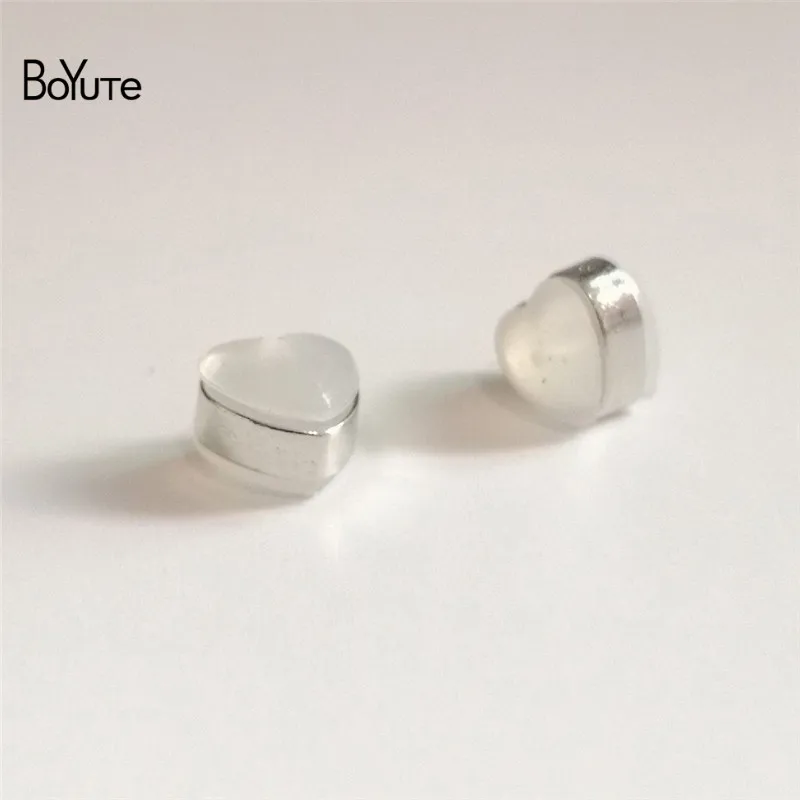 BoYuTe (30 buah/lot) 6*6.5*5mm anting bentuk hati punggung silikon anting sumbat belakang Diy komponen temuan perhiasan