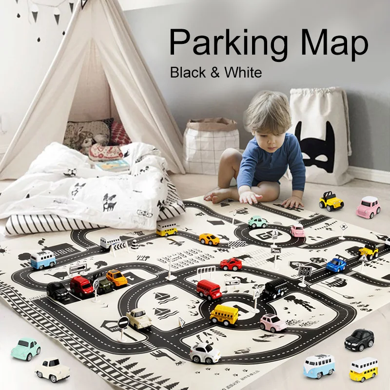 

Baby Game Map Pad Family Play Game Toys Car Parking Road Map Boys Girls Alloy Toy Model Car Climbing Mats 2022 New Racing Mat