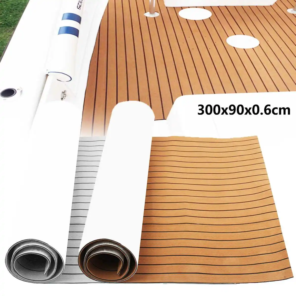 1Roll 3000x900x6mm Self-Adhesive EVA Foam Boat Yacht RV Caravan Marine Flooring Faux Teak Boat Decking Sheet Floor Decor Mat