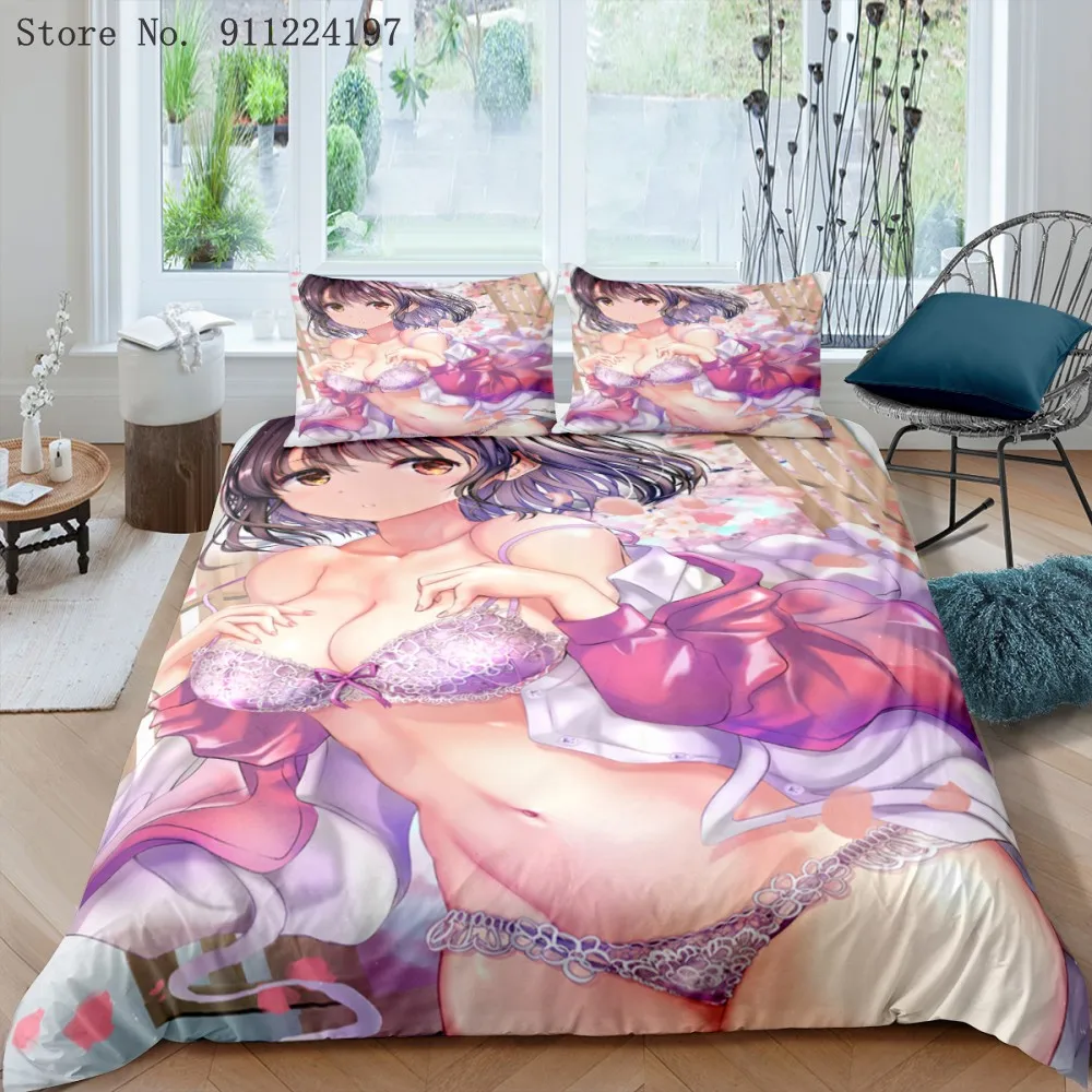 

Japanese Anime Bedding Set Teenagers Quilt Cover 3D Sexy Lovely Girls Duvet Cover Luxury Single Double Bedspread Bedroom Set