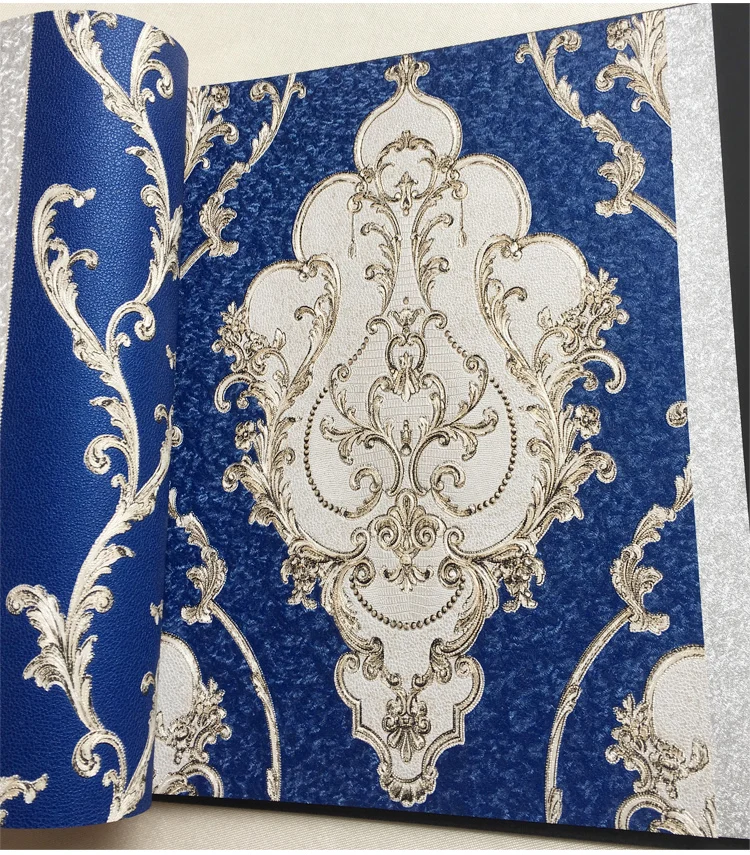 Carta da parati in vinile damascato di lusso bianco nero blu rosso rotolo di carta da parati in PVC copertura da parete impermeabile soggiorno