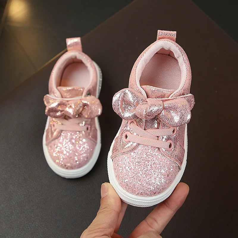 Scarpe per bambini scarpe per ragazze Sneakers bambini scarpe per bambina Sneakers Casual piatte per bambini strass con paillettes con fiocco dolce