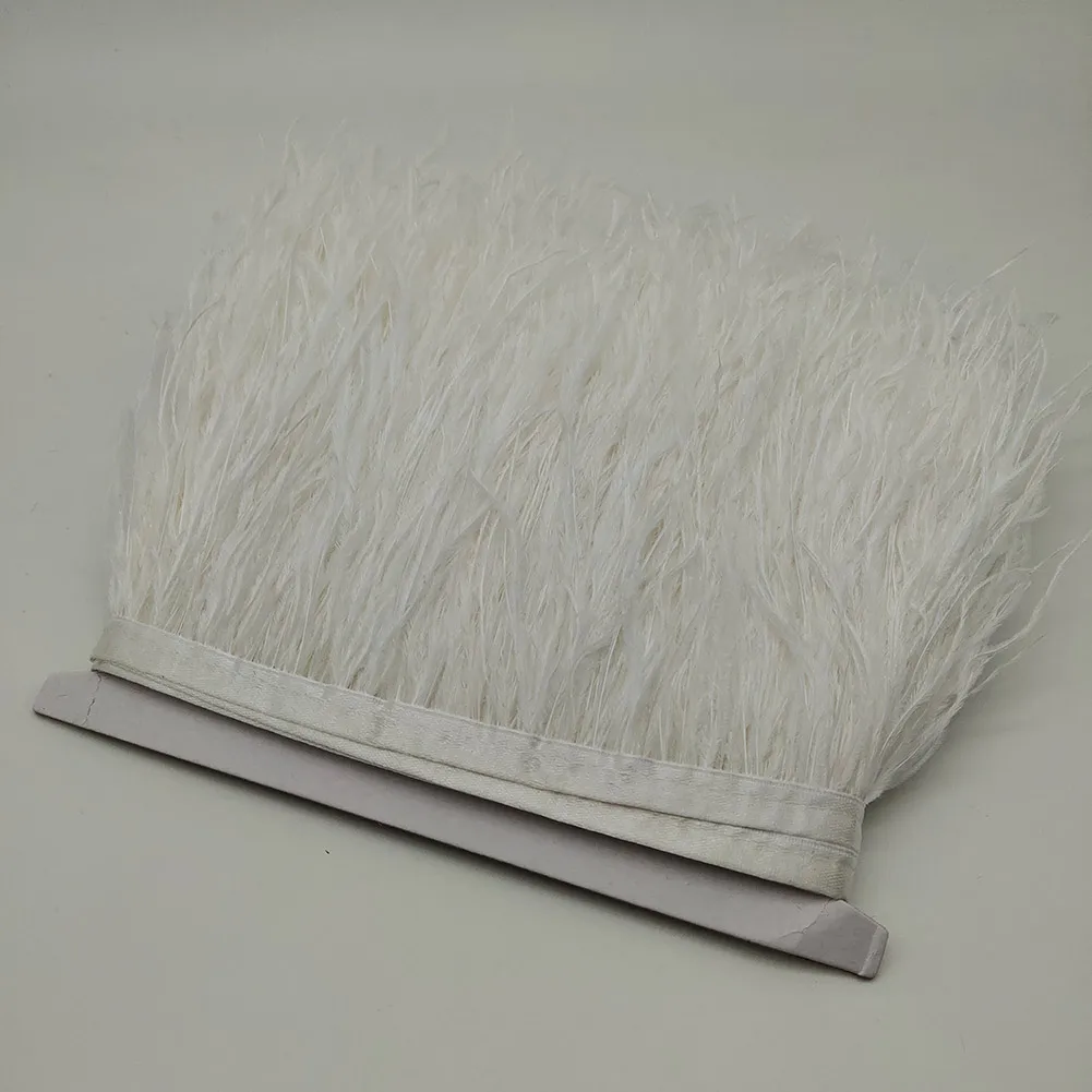 Beatiful 10Yard White Natural Ostrich Feather Ribbon, Length 8-10cm Feather Trim Fringe DIY Costumes Sewing Clothing Accessories