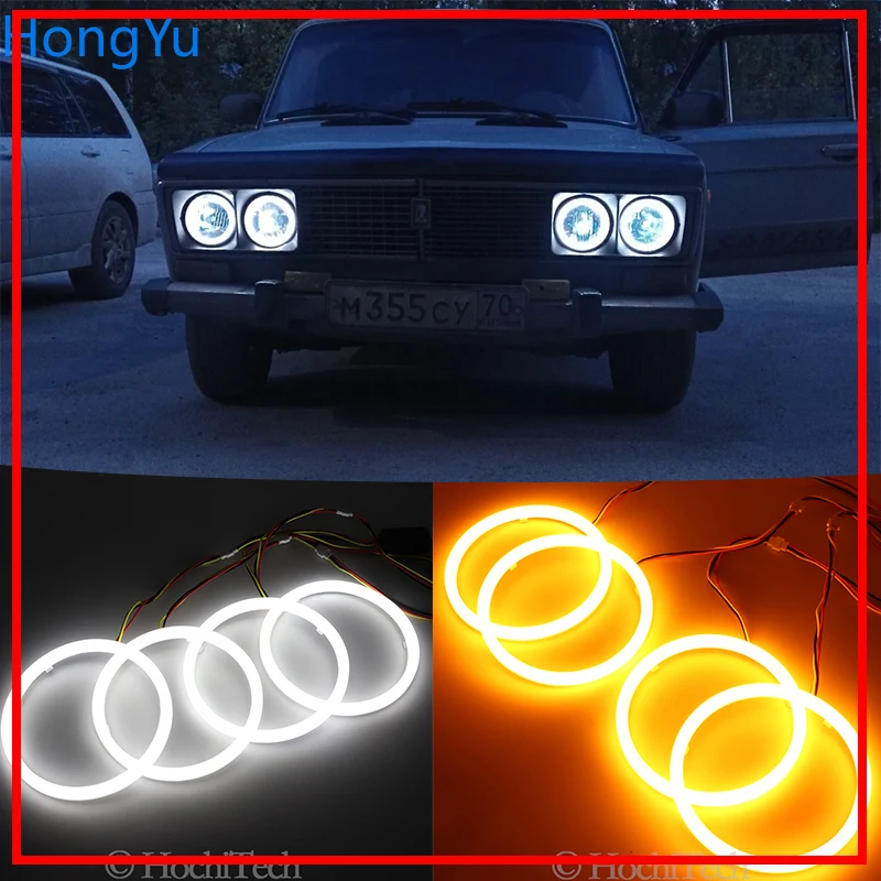 for Lada Vaz 2106 1976 1997 1998 1999 2000 2001 Cotton Switchback LED Dual Color Angel Eye White Amber turn signal light