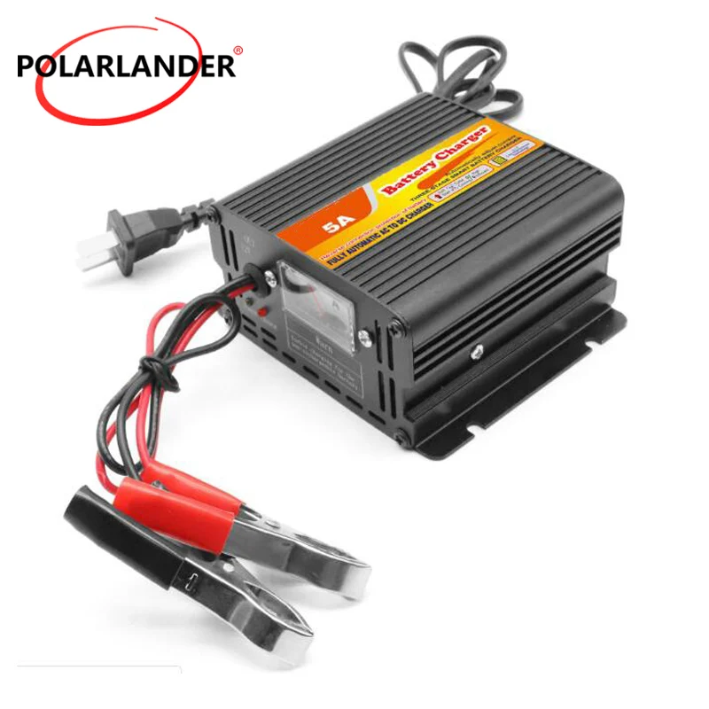 Battery Charger High Conversion Efficiency Two-stage 2 Clips Convenient Operation Mode Black 12V 220V Input  5A Current Output