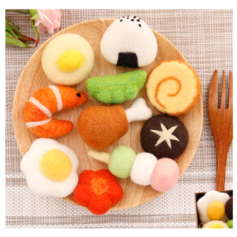 Cute food wool needlepoint kit egg shrimp mushroom wool felt needle felting keychain craft needlecraft DIY handmade