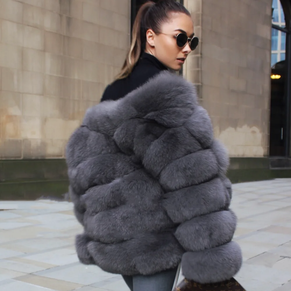 TOPFUR Real Fur Coat Women Winter Coat Women Plus Size Dark Gray Jackets Genuine Leather Jacket Natural Fox Fur Coat With Collar